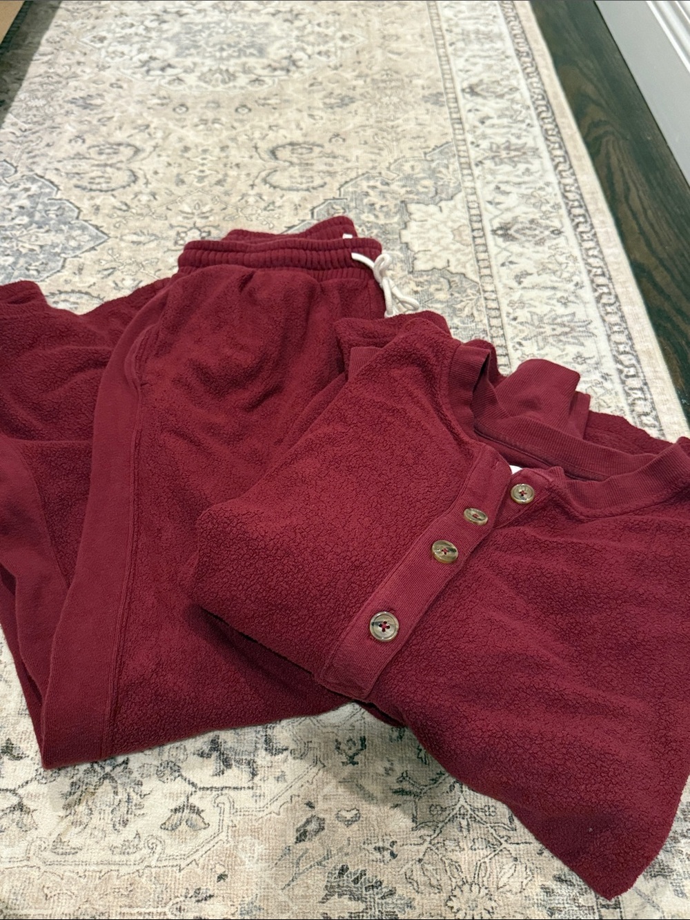 aerie Burgundy Button-Up Cozy Top and Jogger Set